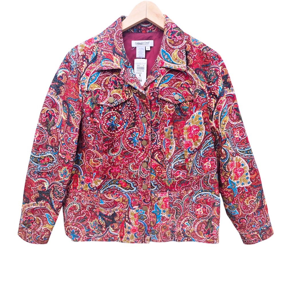 Coldwater Creek NWT Vivid Paisley Jacket Button Front‎ Corduroy Blazer Petite L